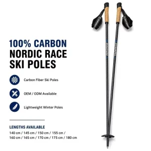 100 Percent Carbon Nordic Race Ski Poles Ultralight Cross Country Poles for Ski Club OEM