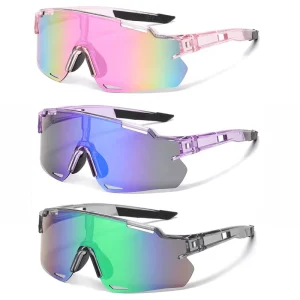 100% UV Windproof Cycling Sunglasses with Mirror Lens and One-Piece Large Frame for Outdoor Riding
