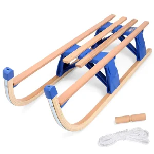 110CM Folding Wooden Toboggan Snow Sled with a Pulling Rope