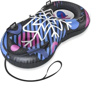 2-Person Inflatable Snow Tube, 7.5mm Cold-Resistant PVC Sled with Safety Handles and Pull Rope
