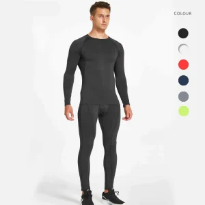 2-Piece Men’s Thermal Compression Wear Set with Cool-Dry Antibacterial Polyester-Spandex Material