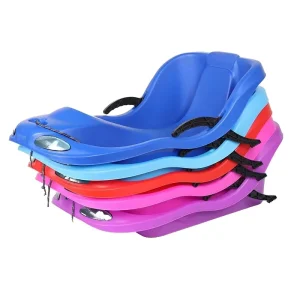 2-Rider Foldable HDPE Plastic Toboggan with Hand Brakes and Tow Rope