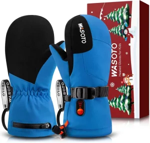 3000mAh Rechargeable Polyester Waterproof Touchscreen Compatible Winter Mittens Kids Baby Ski Gloves for Snowboarding Skiing