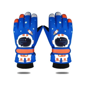 4~13 Years Old Children’s Unisex Five Finger Fleece Waterproof Bag Thickened Warm Astronaut Gloves Touchscreen