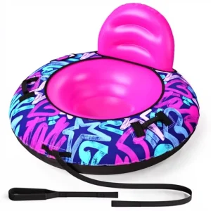 44-Inch Inflatable Snow Tube with Backrest, 500 lb Capacity, Handles and Tow Rope