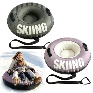 48-Inch Inflatable PVC Snow Tube with Canvas Cover and Handles for Adults and Kids