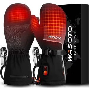 7.4V 22.2Wh Electric Rechargeable Self Heating Full Finger Waterproof Ski Gloves for Unisex Winter Skiing