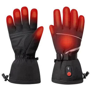 7.4V 2200mAh Microfiber Softshell Waterproof Touchscreen Compatible Heated Winter Gloves with Hook and Loop Closure and 3 Level Temperature Control