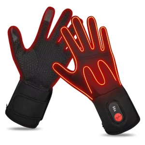 7.4V 2200mAh Rechargeable Battery Neoprene Heated Ski Glove Liners Waterproof Lycra with Power Indicator Light and Button