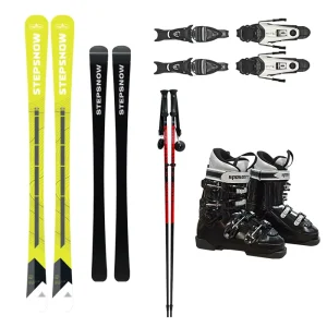 ABS Sidewall Skis Adult Ski Set Bindings Poles Boots with Four Ratchet Buckles