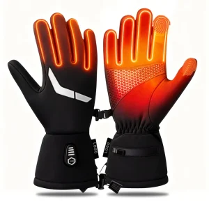 AceWarm KS230 Men’s Black Waterproof Windproof Heated Thermal Ski Gloves with Pull on Closure for Winter Cross country Skiing