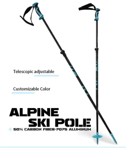 Adjustable Alpine Ski Pole 2-Section Carbon Fiber Aluminum Ski Stick