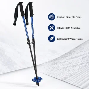 Adjustable Aluminum Carbon Ski Poles With Powder Basket Carbide Tip Lightweight Snow Poles