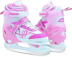 Adjustable Winter Ice Hockey Skates for Children Boys and Girls Smooth Blade PVC 3-12 Years Indoor Outdoor