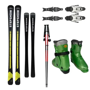 Adult Ski Equipment with Poles, Boots and Bindings, Multiple Sizes and Colors