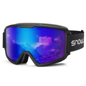 Adult Ski Goggles with Full TPU Frame Cover PC Optical Insert & Helmet Compatibility for Winter Sports