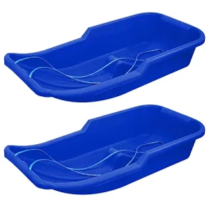 Arctic Blue Plastic Toboggan Sledge Set of 2 for Outdoor Family Use