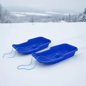 Arctic Blue Snow Hawk Plastic Sledge Toboggan Set of Two Heavy Duty Robust Design for Winter Snow Fun Outdoor Family Activity