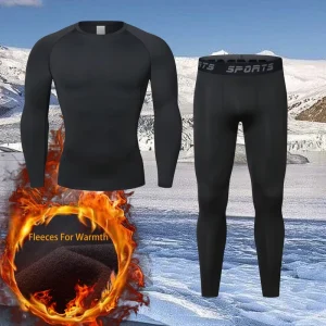 Autumn Winter Solid Fleece Lined Mens Sportswear Set Outdoor Skiing Running Quick Dry Breathable Comfortable Windproof