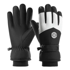 Autumn Winter Warm Thick Full Finger Ski Gloves Adjustable Hook Loop Closure for Unisex Outdoor Electric Bicycle Riding Cold