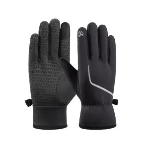 Black Anti-Slip Split-Finger Winter Ski Gloves with Touchscreen and Reflective Strip