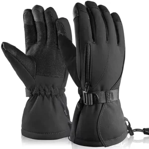 Black Polyester Winter Ski Gloves Touchscreen Compatible Windproof for Cold Weather Skiing and Snowmobiling