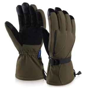 Brown Winter Warm Ski Gloves Touchscreen Compatible Adjustable Wrist Strap Windproof Waterproof for Cold Weather Skiing
