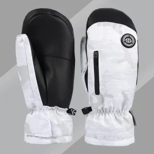 Camo Ski and Snowboard Mittens with Cuff Leash for Men and Women