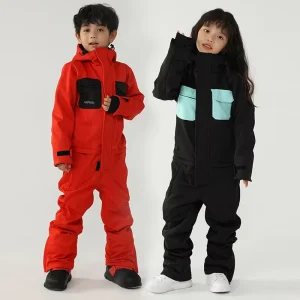 Children’s Warm Ski Bib Overalls One-Piece Snow Suit for Snowboarding and Mountain Skiing