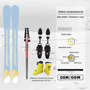Children’s Winter Double Ski Set Basic Binding Ski Boots Poles Poplar Wood Core All Mountain Cross Country Multi Layer Structure
