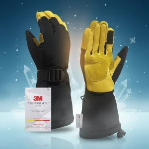 Cold Proof Fleece Lined Leather Ski Gloves Waterproof Windproof Warm Thick Split Finger Design for Winter Outdoor Sports