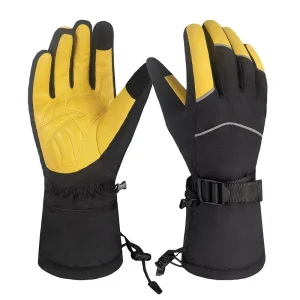 Cold Weather Skiing Gloves Thermal Insulation Leather Palm Non Slip Snowboard Gloves for Men Women