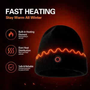 Cozy USB Heated Beanie with 3 Temperature Levels for Winter Outdoor Workers and Commuters 45 Min Auto Shut Off Safety