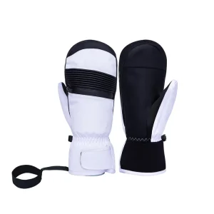 Custom Black White Split Finger Mitten Ski Gloves Zipper Detail Lanyard Equipped Waterproof Windproof Insulated Snowboarding