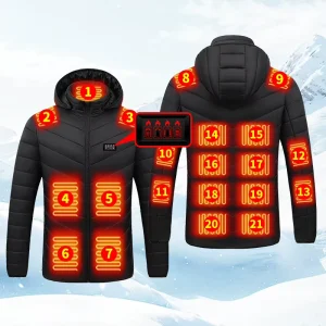 Custom LOGO Rechargeable Winter Heated Jacket For Men Women 21 Zone Heating Size S 7XL Windproof And Warm With Hooded