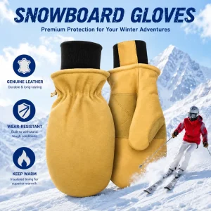 Custom Leather Ski Mittens & Gloves Outdoor Unisex Winter Warm Adult Insulated Waterproof Windproof Durable Flexible