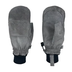 Custom Logo Grey Men’s Ski Mittens with PU Leather Palm, Thermal Insulation and Waterproof Construction