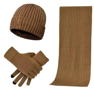 Custom Logo Solid Colour Scarf Gloves Matching Beanie Hat Set Knitted Warm Winter Hat For Women Men Autumn Winter Outdoor Dress