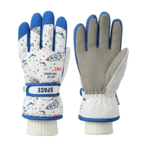 Custom Logo Thermal Fleece Lined for Unisex Little Boys Outdoor Riding and Snow Skiing Winter Gloves