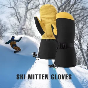 Custom Logo Waterproof Fashion Ski Gloves Leather Adult Insulated Winter Snowboard Gloves With Wrist Protection