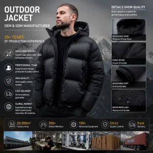 Custom Men’s White Duck Down Puffer Jacket Hooded Winter Quilted Coat Premium Outdoor Outerwear Private Label Manufacturer