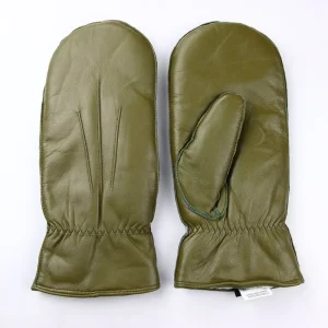 Custom OEM Olive Green Goatskin Leather Unisex Mittens Full-Finger Waterproof Windproof Warm Gloves