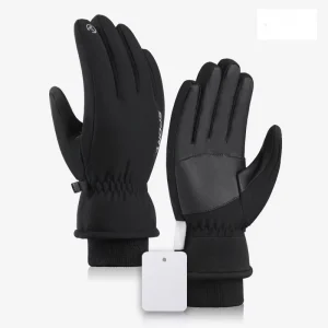 Custom Polyester Water Resistant Thermal Gloves with Insulation, Non Slip Leather Palm, Elastic Cuff, Split Finger Design