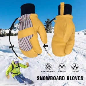 Waterproof Pigskin Leather Ski Snowboard Mittens for Men and Women