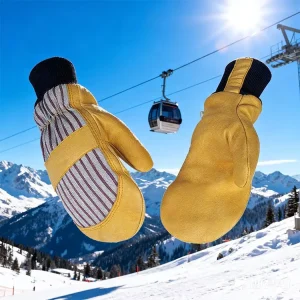 Custom Printed Pigskin Leather Winter Snowboard Ski Mittens