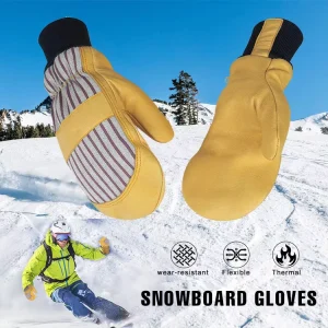 Custom Printed Pigskin Leather Winter Snowboard Ski Mittens