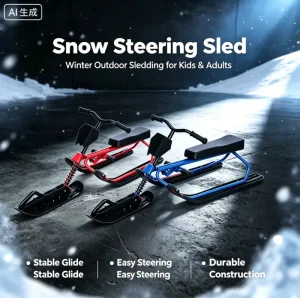 Custom Snow Racer Scooter Sled with Steering Wheel, Twin Brakes and Pull Rope, Polyethylene, Kids Age 4+