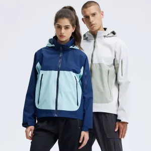 Custom Unisex Waterproof 8000mm Color-Block Zip-Up Windbreaker Jacket