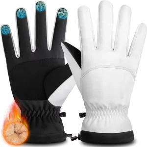 Custom Unisex Waterproof Windproof Split Finger Ski Gloves with Touchscreen Friendly Leather and Fleece Material
