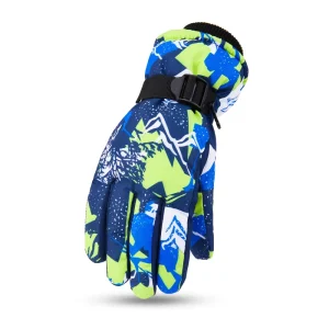 Custom made China made Adult Winter Warm Ski Gloves Fashionable Graffiti Velvet thickened Unisex Gloves for Men Women Gloves